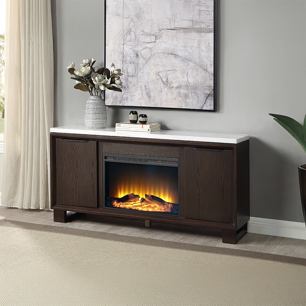 Edwyn Server w/Natural Marble Top & Fireplace