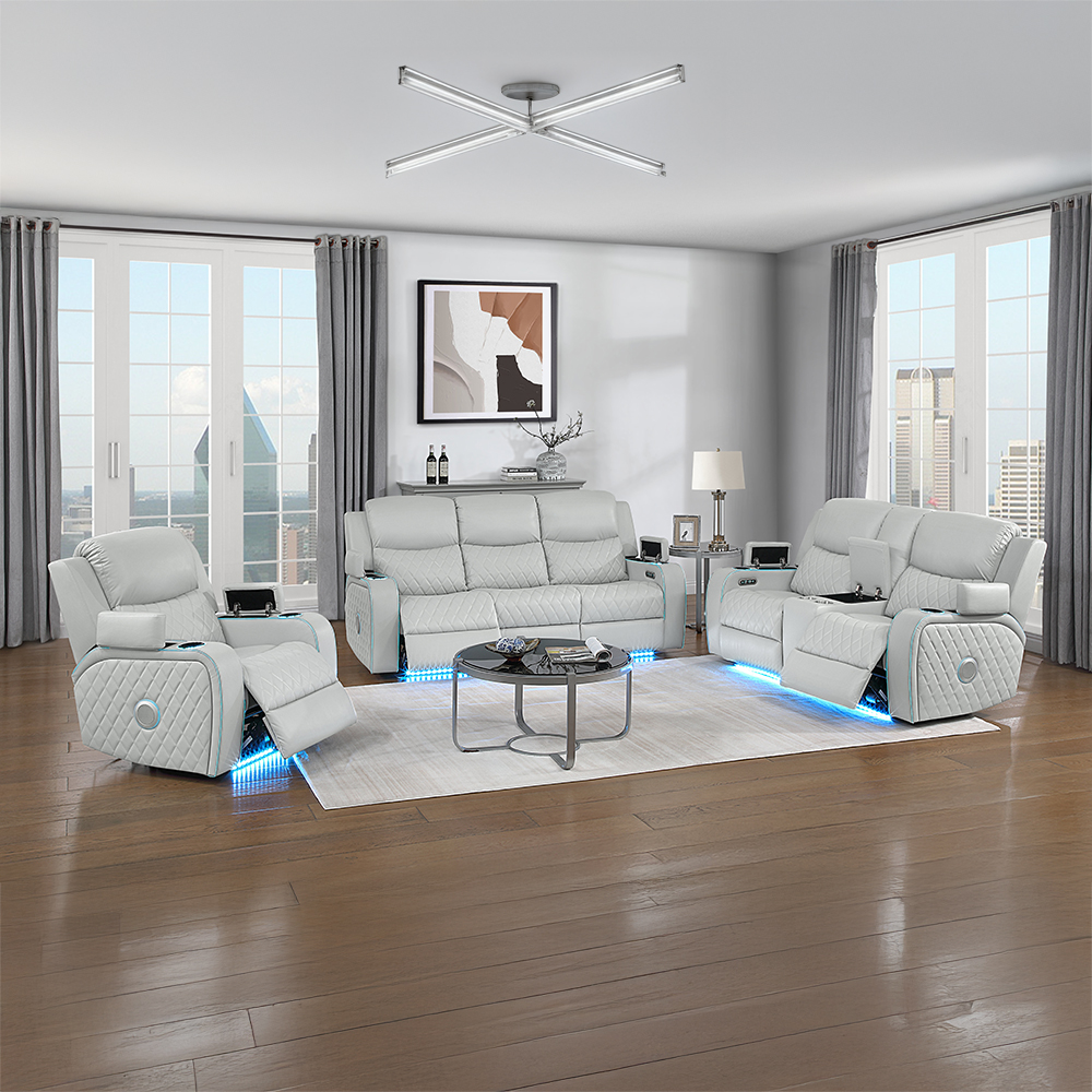 Elonzo Power Motion Sofa w/LED, Power Headrest & Speaker