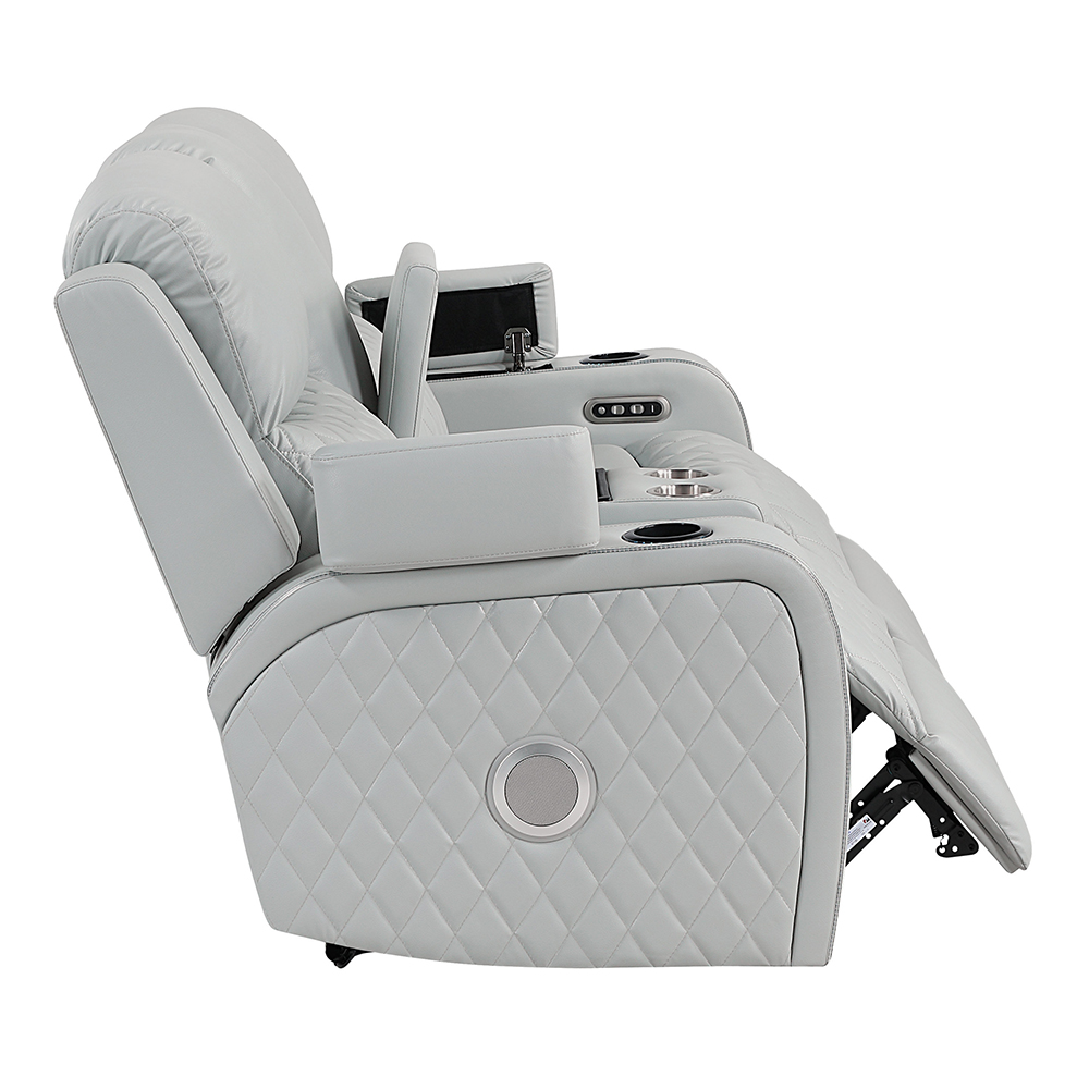 Elonzo Power Motion Loveseat w/Console, LED, Power Headrest & Speaker