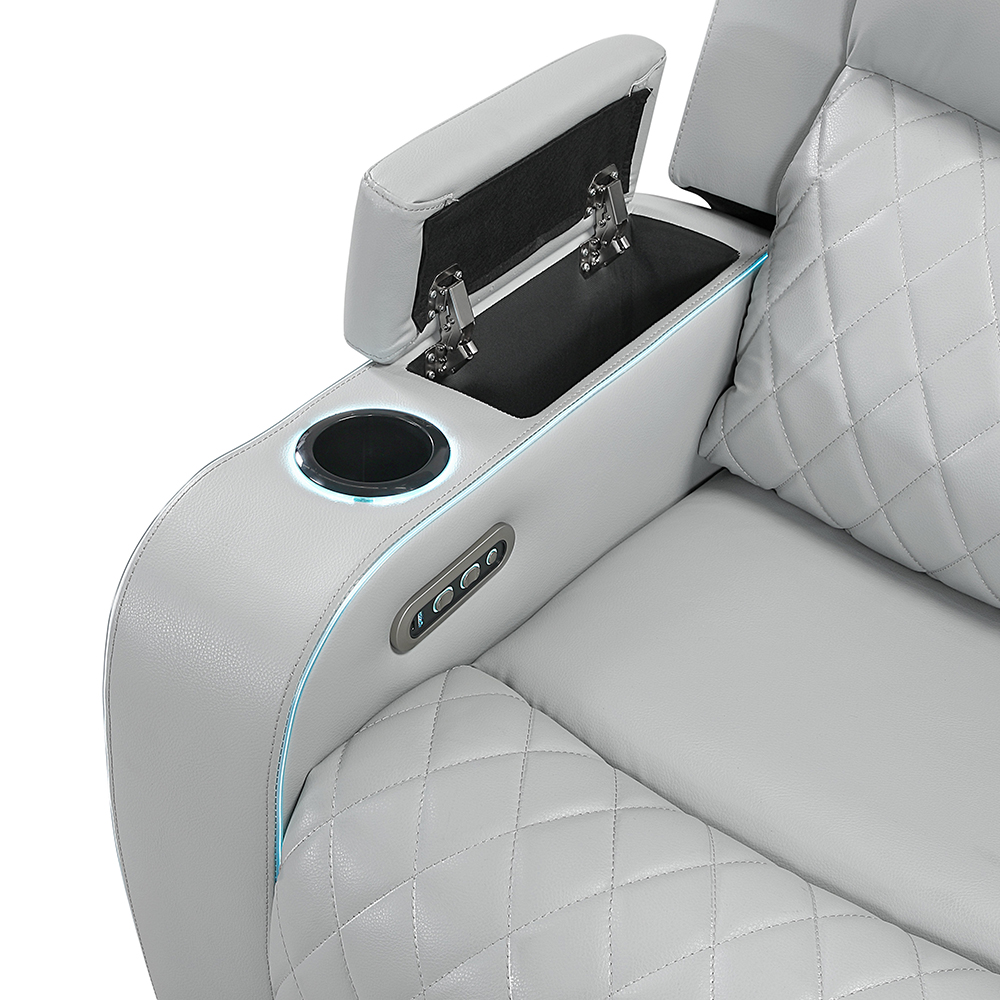 Elonzo Power Motion Loveseat w/Console, LED, Power Headrest & Speaker
