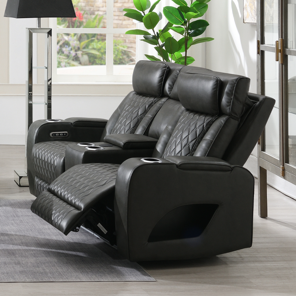 Taddeo Power Motion Loveseat w/Console, Speaker, USB, Wireless Charger & LED