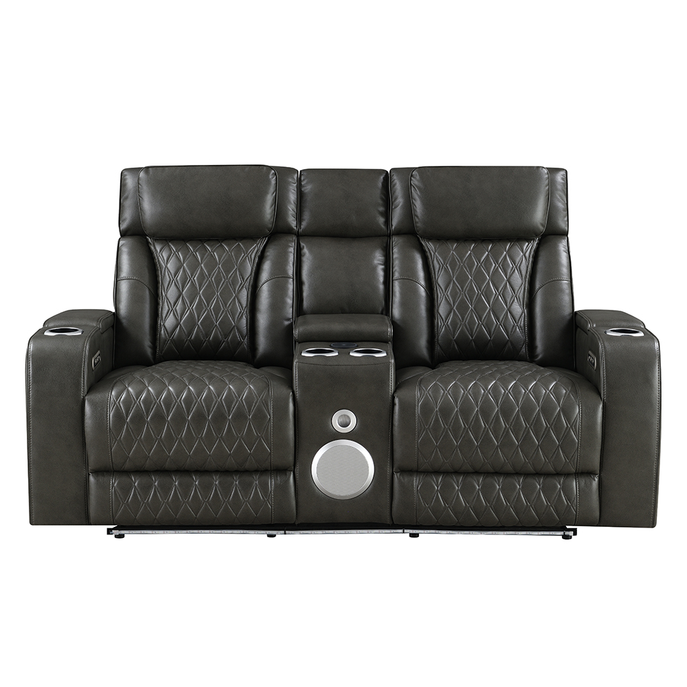 Taddeo Power Motion Loveseat w/Console, Speaker, USB, Wireless Charger & LED