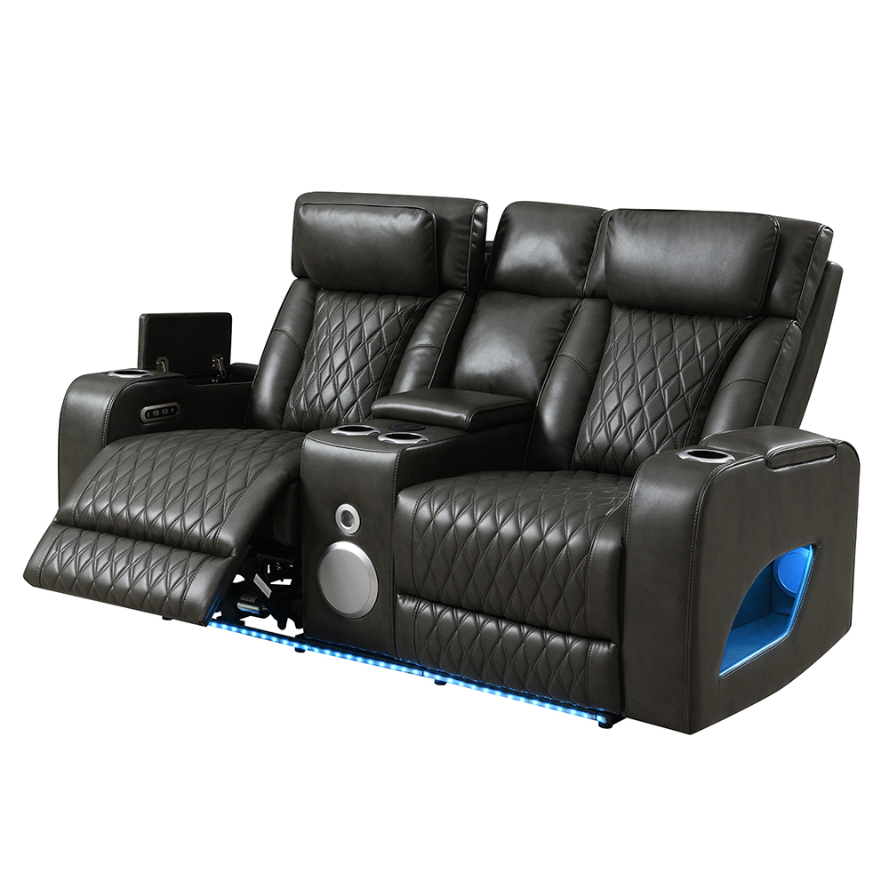 Taddeo Power Motion Loveseat w/Console, Speaker, USB, Wireless Charger & LED