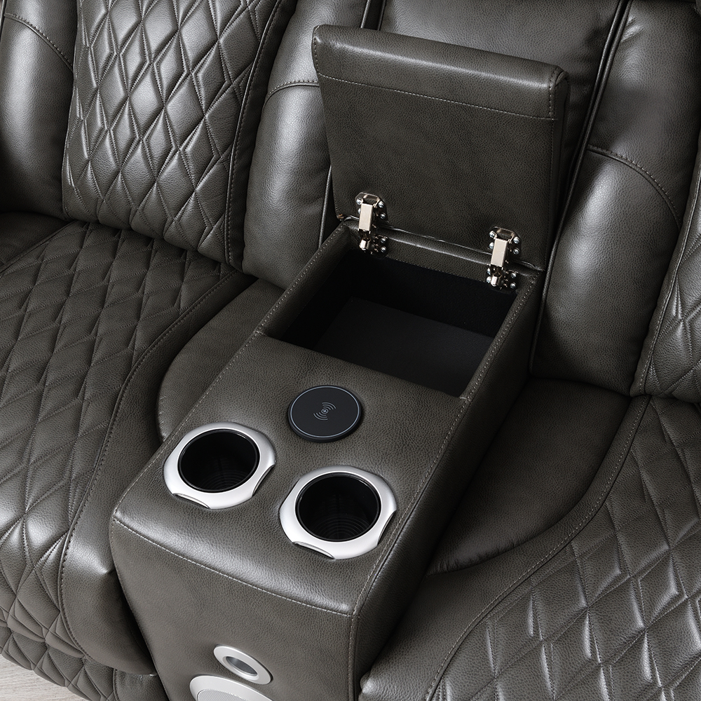 Taddeo Power Motion Loveseat w/Console, Speaker, USB, Wireless Charger & LED